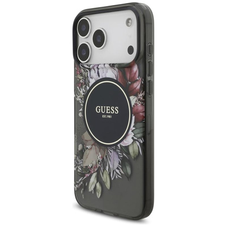 Guess IML Flowers Electro Pearl Strap MagSafe - Hülle iPhone 17 Pro Max (schwarz)