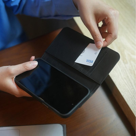 Moshi Overture MagSafe - Étui 3-en-1 en cuir pour iPhone 15 Pro (Midnight Black)