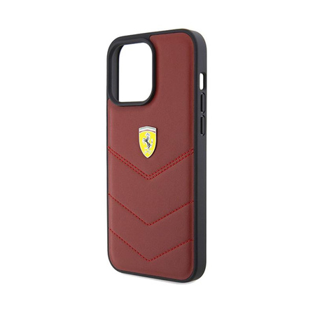 Ferrari Quilted Metal Logo - pouzdro pro iPhone 15 Pro Max (červené)