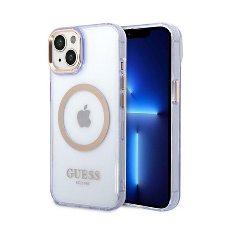 Guess Gold Outline Transluzentes MagSafe - Hülle für iPhone 14 (Violett)