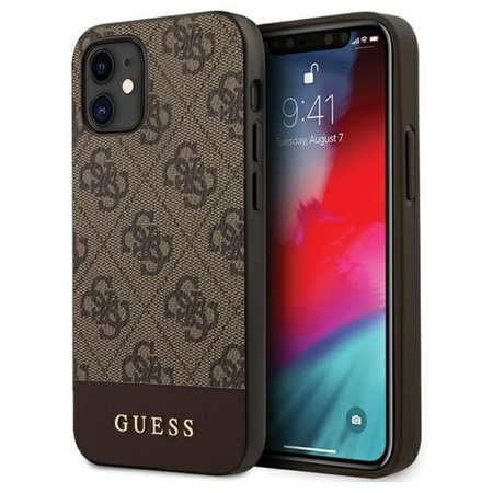 Guess 4G Bottom Stripe Collection - pouzdro pro iPhone 12 mini (hnědé)