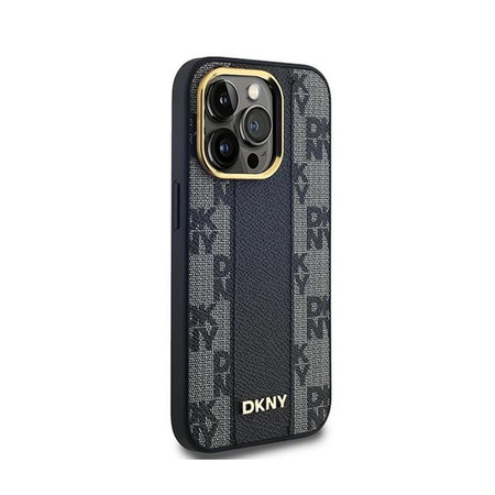 DKNY bőr kockás monomintás MagSafe - iPhone 14 Pro Max tok (fekete)