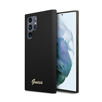 Silikonové pouzdro Guess Script Metal Logo - Samsung Galaxy S22 Ultra (černé)