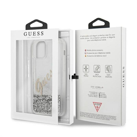 Guess Glitter Vintage Script - iPhone 12 / iPhone 12 Pro Tasche (silber)