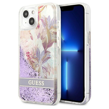 Guess Liquid Glitter Flower - pouzdro pro iPhone 13 fialové)