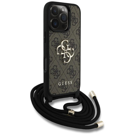 Guess 4G Big Logo Cord Strap Crossbody - pouzdro pro iPhone 16 Pro (hnědé)