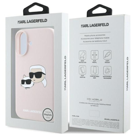 Karl Lagerfeld Silicone Double Heads Print MagSafe – Pouzdro iPhone 16 (růžové)