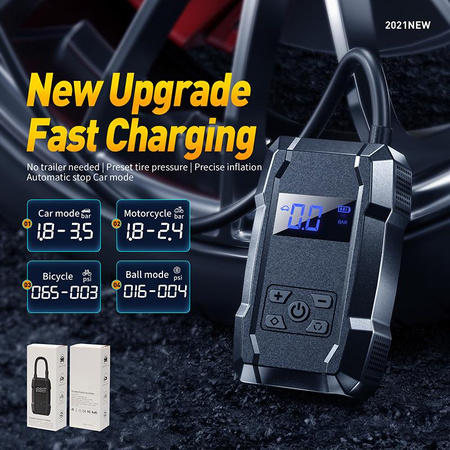 WEKOME Pi801 - Přenosná elektrická pumpa do auta + Power Bank 2000 mAh (černá)