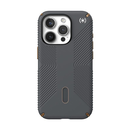 Speck Presidio2 Grip ClickLock & MagSafe - Coque pour iPhone 15 Pro (Gris anthracite / Bronze froid)