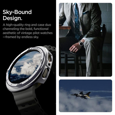 Spigen Bezel Tune Pro Pilot – Pouzdro / Ochranný kroužek pro Samsung Galaxy Watch 8 44 mm (Stříbrná)