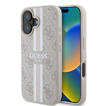 Guess 4G Étui MagSafe à rayures imprimées pour iPhone 16 Plus (rose)