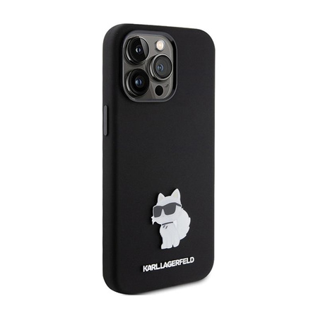 Karl Lagerfeld Silicone Choupette Metal Pin - pouzdro pro iPhone 15 Pro (černé)