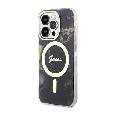 Guess Golden Marble MagSafe - pouzdro pro iPhone 14 Pro Max (černé)