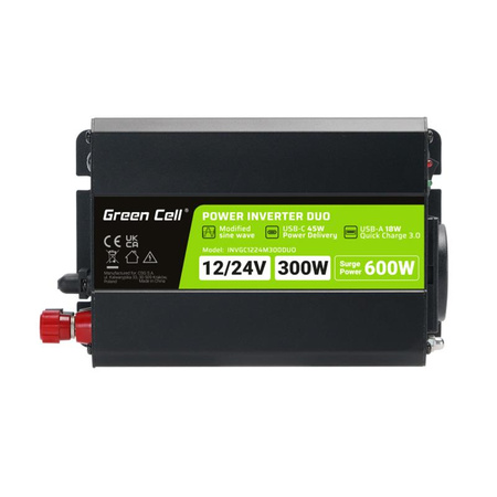 Green Cell - Inverter DUO 12V/24V 230V-ra 300W/600W Módosított szinusz hullámú feszültség átalakító