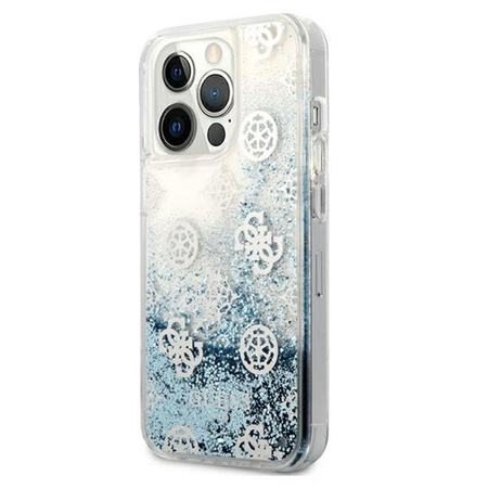 Guess Peony Liquid Glitter - Etui iPhone 13 Pro Max (niebieski)