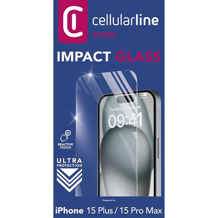 Cellularline Impact Glass - Gehärtetes Schutzglas für iPhone 15 Plus / iPhone 15 Pro Max