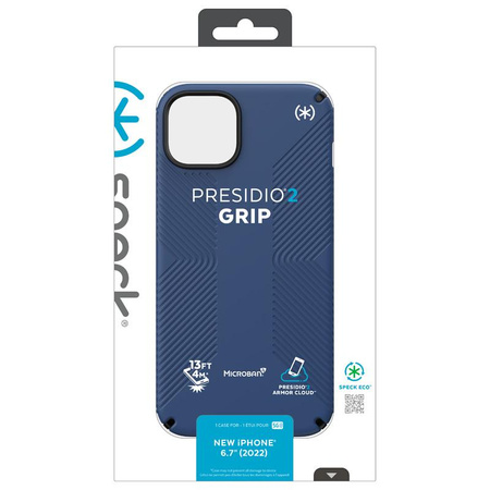 Speck Presidio2 Grip - Anti-slip case for iPhone 15 Plus / 14 Plus (Coastal Blue / Black / White)