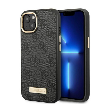 Guess 4G Logo Plate MagSafe - Hülle für iPhone 14 Plus (Schwarz)