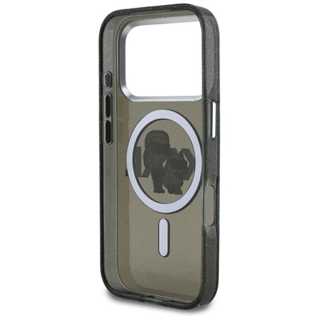 Karl Lagerfeld IML Glitter Karl & Choupette Sketch Logo MagSafe - iPhone 17 Pro tok (fekete)
