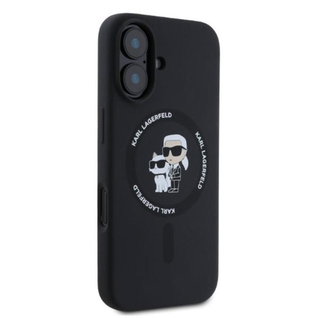 Karl Lagerfeld Silikon Karl & Choupette Ring MagSafe – Hülle für iPhone 16 (schwarz)