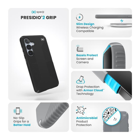 Speck Presidio2 Grip - Case for Samsung Galaxy S25 / S24 (Black/Slate Grey/White)
