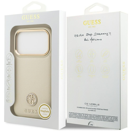Guess Grained Strass Logo MagSafe - Hülle iPhone 17 Pro (beige)