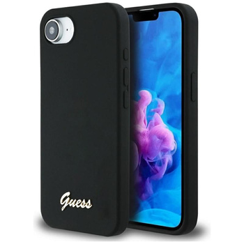 Guess Szilikon Script Metal Logo MagSafe - tok iPhone 16e készülékhez (fekete)