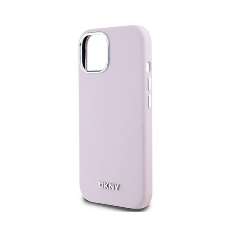 DKNY Liquid Silicone Small Metal Logo MagSafe - Coque pour iPhone 15 Plus / 14 Plus (rose)