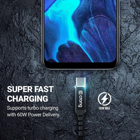 Crong Armor Link - 60W PD 3A kabel USB-A na USB-C 25cm (černý)