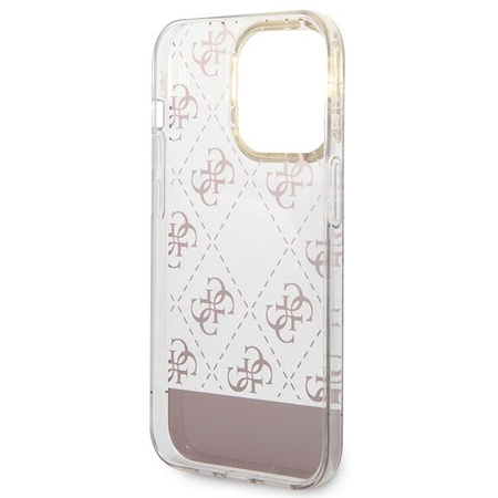 Guess 4G Stripe Script Logo Electroplated Pattern - Coque pour iPhone 14 Pro (rose)