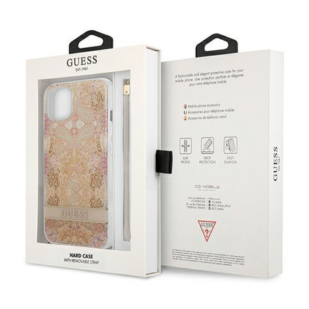 Guess Flower Cord - Etui avec dragonne iPhone 13 (Or)