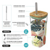 Quokka Liquid Cube - 540 ml Glasbecher mit Strohhalm aus Edelstahl (Tukane)