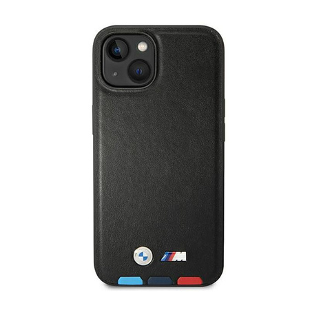 BMW Leder Hot Stamp Tricolor MagSafe - Tasche für iPhone 14 Plus (Schwarz)