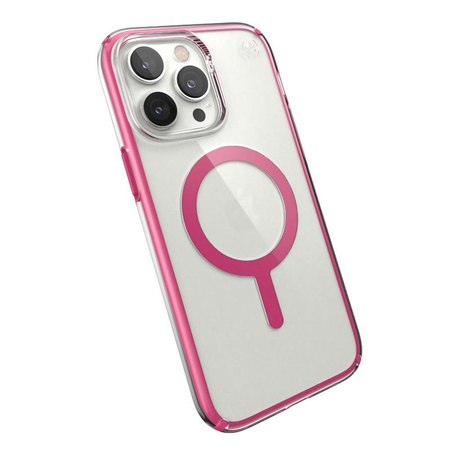 Speck Presidio Perfect-Clear avec Impact Geometry + MagSafe - Coque pour iPhone 14 Pro Max avec revêtement MICROBAN (transparent / rose digital)