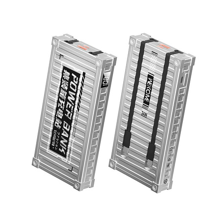 WEKOME WP-339 Container Series - Power bank 10000 mAh Super Charging integrált USB-C és Lightning PD 20W + QC 22.5W kábellel (ezüst)