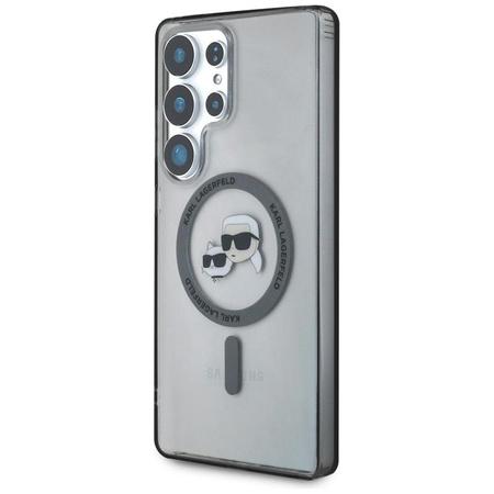 Karl Lagerfeld Button Karl & Choupette Heads s potiskem loga MagSafe - pouzdro pro Samsung Galaxy S25 Ultra (černé)