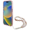 Guess IML Flowers With Pearl Strap MagSafe - pouzdro pro iPhone 16 Plus (růžové)