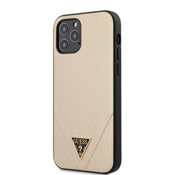 Guess Saffiano V - Coque iPhone 12 / iPhone 12 Pro (or)