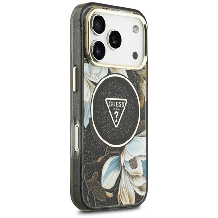 ETUI DO IPHONE 17 PRO do MAGSAFE GUESS CZARNE ORYGINALNE ELEGANCKIE KWIATY