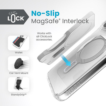 Speck Presidio Perfect-Clear ClickLock & Magsafe - Hülle für iPhone 15 Pro Max (Clear / Chrome Finish / Serene Silver)