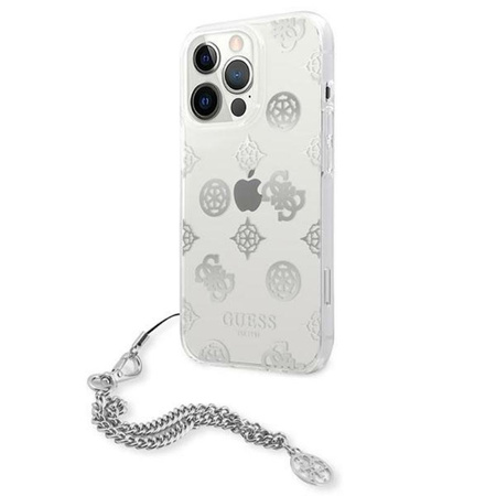 Guess Peony Chain Handle - pouzdro pro iPhone 13 Pro Max (stříbrné)