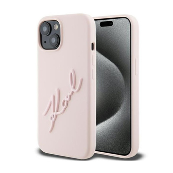 Karl Lagerfeld Silikonové pouzdro Karl Script - iPhone 15 (růžové)