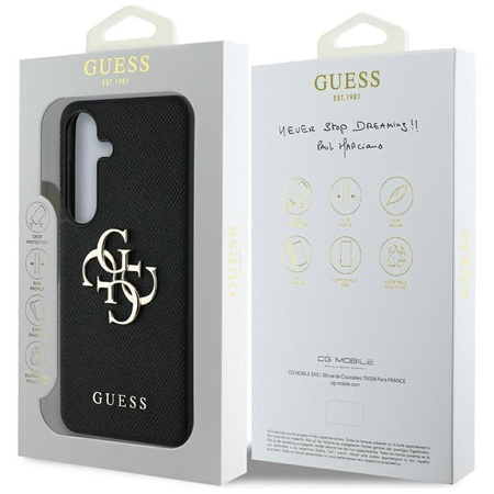 Guess Grained Big 4G Logo Small Classic Logo - étui pour Samsung Galaxy S25 (noir)