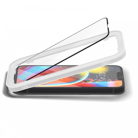 Spigen Alm Glass FC - Verre trempé pour iPhone 16e / iPhone 14 / iPhone 13 / iPhone 13 Pro (Black bezel)
