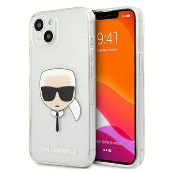 Karl Lagerfeld Karl's Head Glitter - pouzdro na iPhone 13 (stříbrné)