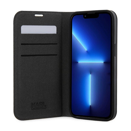 Karl Lagerfeld Saffiano Monogram - pouzdro pro iPhone 14 Pro Max (stříbrné)