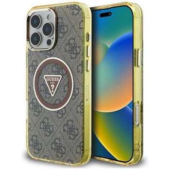 Guess IML Metal Glitter 4G Circle Triangle MagSafe - Hülle für iPhone 16 Pro Max (braun)