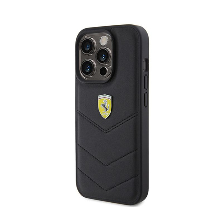 Logo Ferrari en métal matelassé - Coque iPhone 15 Pro (noir)