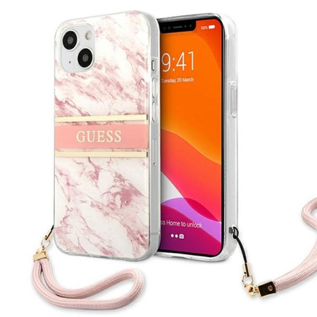 Guess Marble Strap - iPhone 13 tok (rózsaszín)