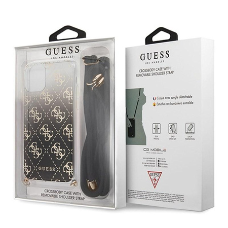 Guess 4G Gradient Hard Case - Coque avec dragonne amovible iPhone 11 Pro (Noir)